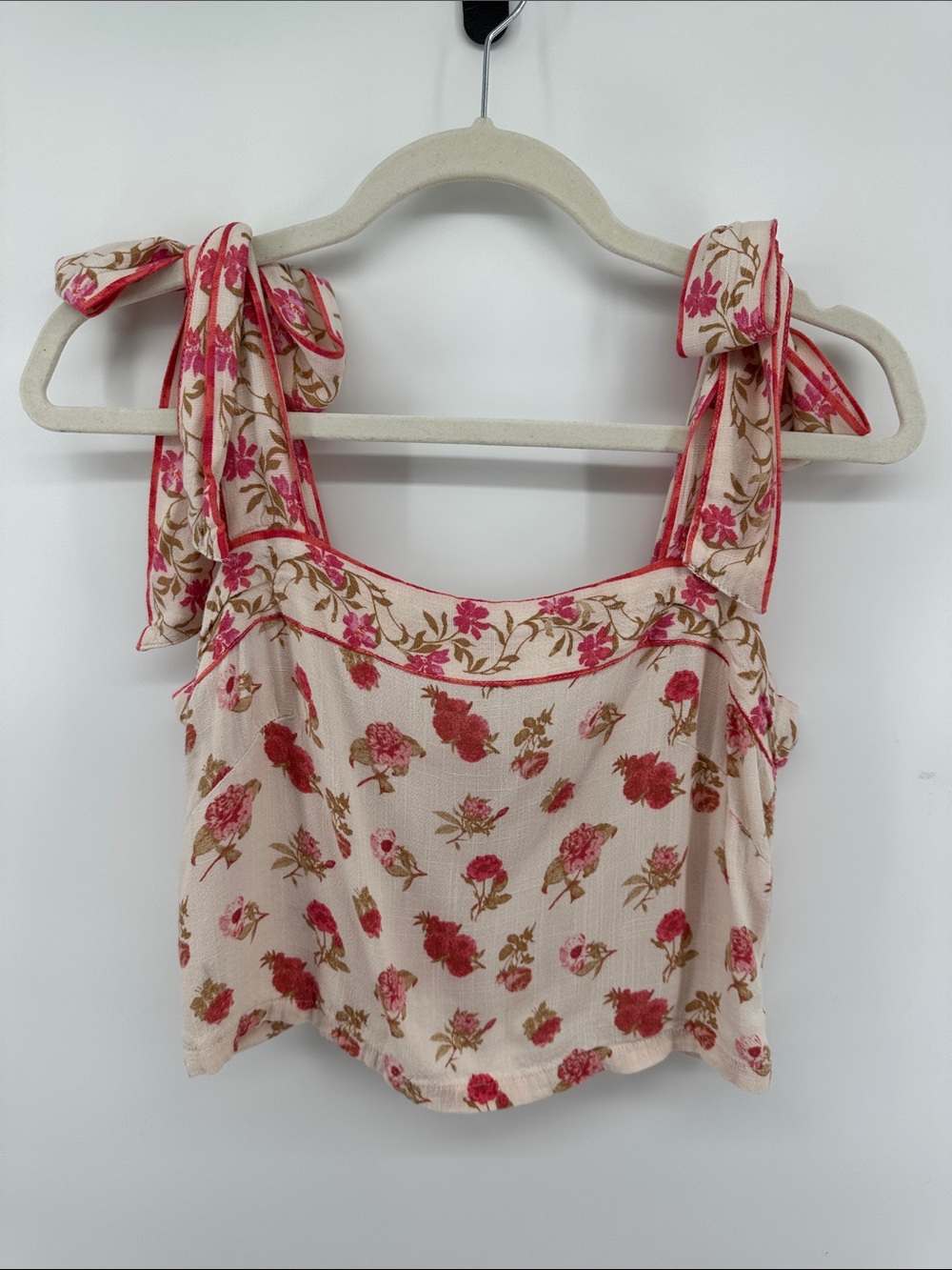 Rose&Olive Cottagecore Balletcore Boho Pink FloralCream TieStrap CropTop SzM